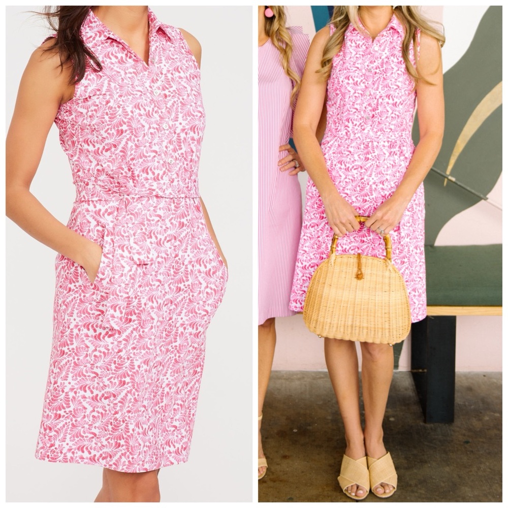 J. McLaughlin Pink Printed Catalina Cloth Sleeveless Mini Shirtdress Sz Small 22